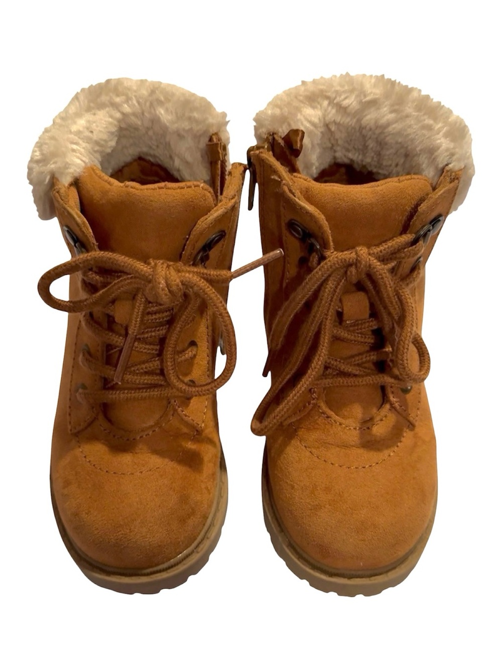 Old Navy Kids Tan Sherpa-Lined Faux Suede Lace-Up Boots